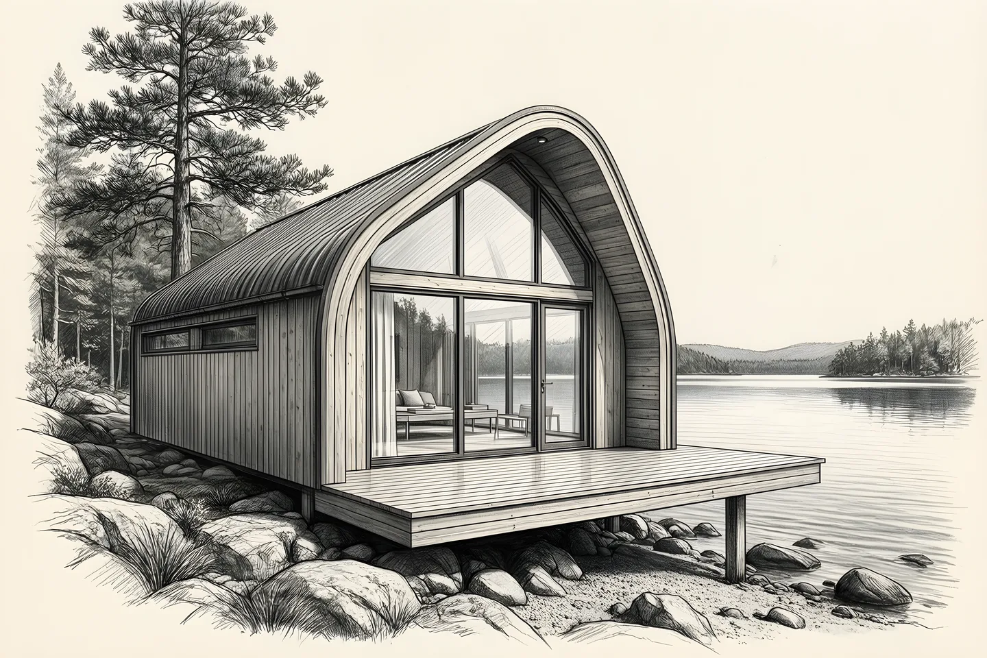 pencil sketch — synthetic mockup-to-reality sequence