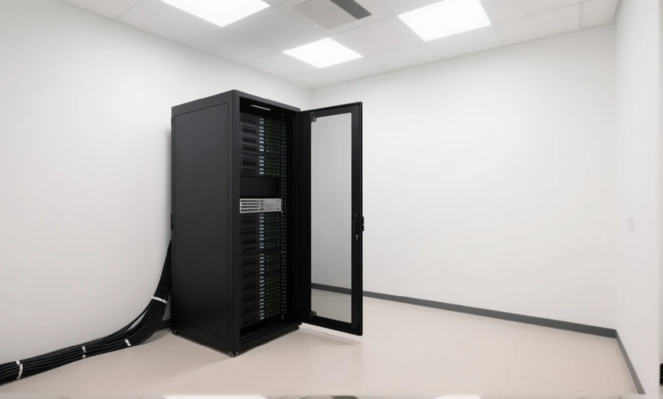 AI-generated rackmount servers in a bright modern equipment room