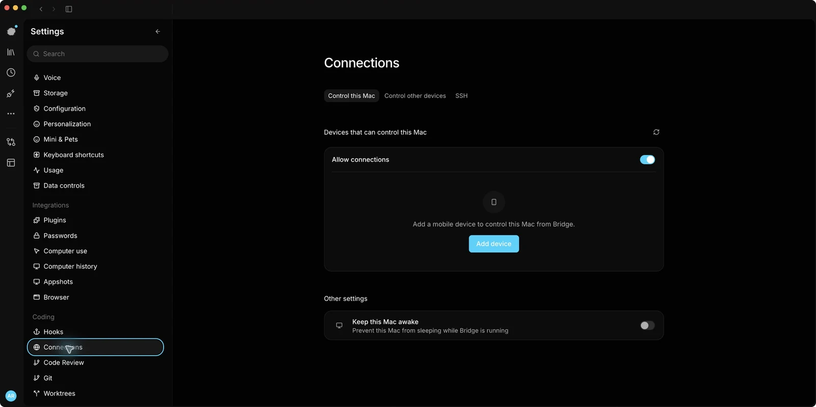 Real Bridge desktop phone pairing controls
